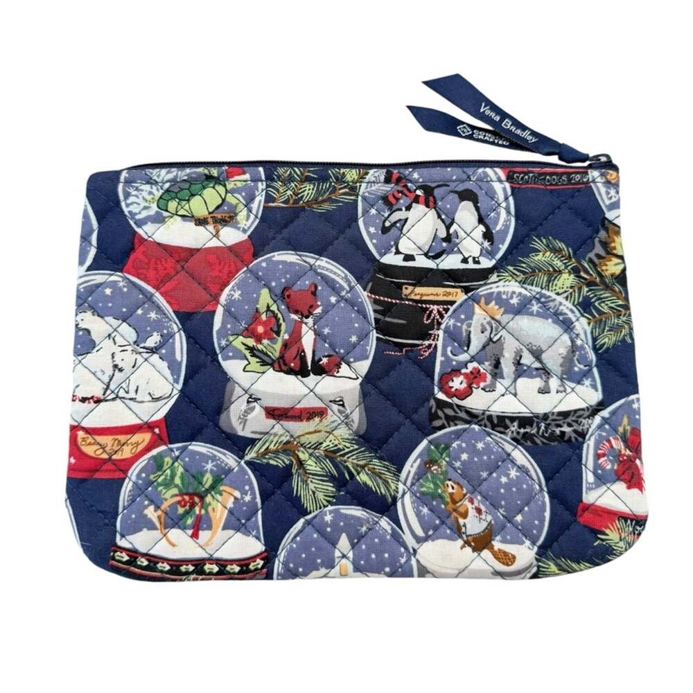 Vera Bradley Holiday Quilted Snowglobe Christmas Winter Makeup Pouch Animals